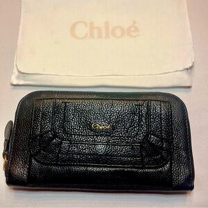 Chloe Paraty Long Wallet Zip Around Continental in Black Leather EUC